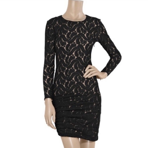 A.L.C Lace Pattern Long Sleeve Mini Party Cocktail Dress Black XS Stretchy - Picture 1 of 14